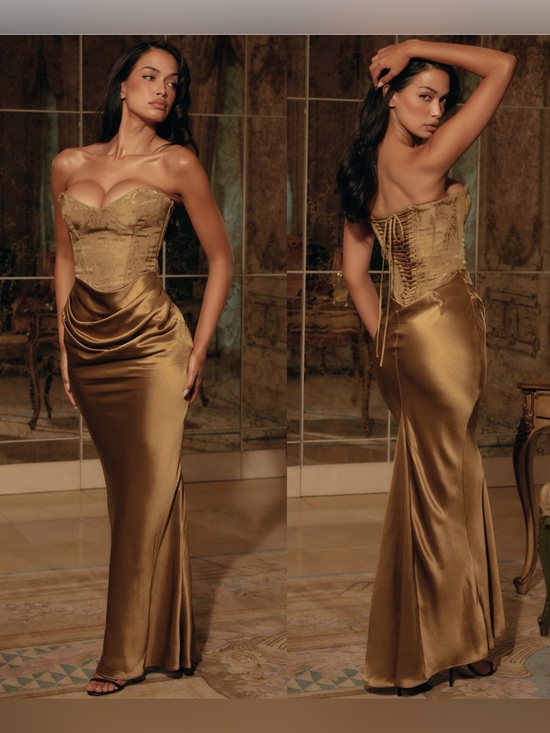 House of CB Dresses & Skirts - House of CB Aurelia bronze brocade satin Corset Maxi dress NWOT size S